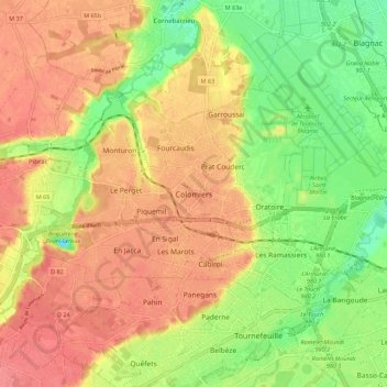 Colomiers topographic map, elevation, terrain