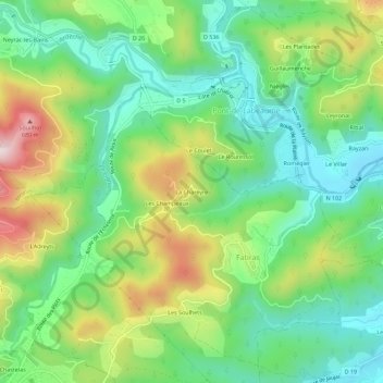 La Chareyre topographic map, elevation, terrain