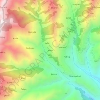 Jannu topographic map, elevation, terrain