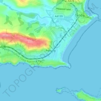 Penally topographic map, elevation, terrain