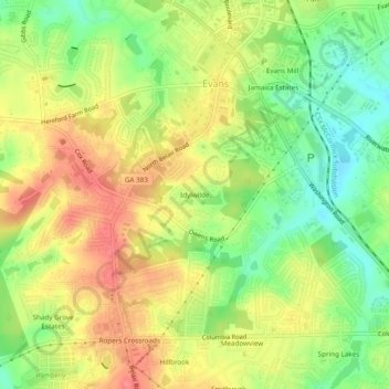 Idylwilde topographic map, elevation, terrain