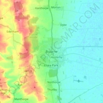 Bourne topographic map, elevation, terrain