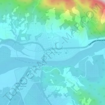 Palmar Norte topographic map, elevation, terrain