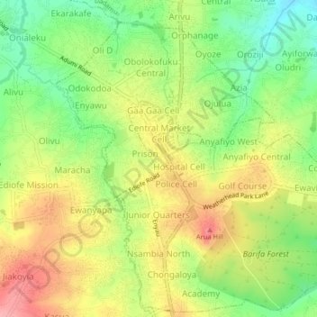Gurua Cell topographic map, elevation, terrain