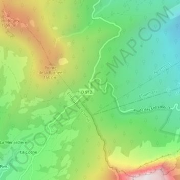 Col du Granier topographic map, elevation, terrain