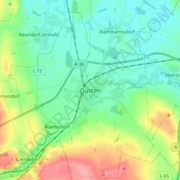 Güsten topographic map, elevation, terrain