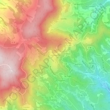 Les Saignes topographic map, elevation, terrain