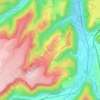 Bussac topographic map, elevation, terrain