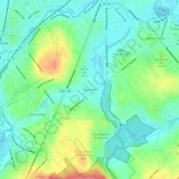 Blue Hills topographic map, elevation, terrain