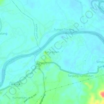 Batu Belah topographic map, elevation, terrain