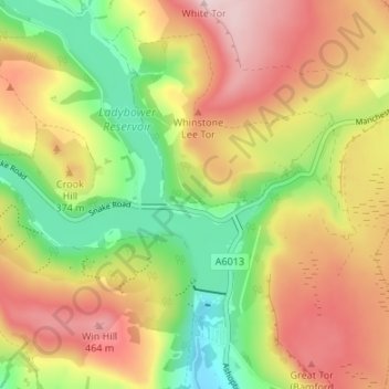 Ashopton topographic map, elevation, terrain
