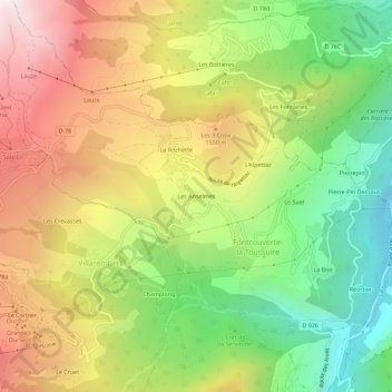 Les Anselmes topographic map, elevation, terrain