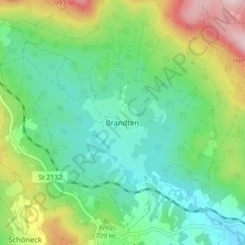 Brandten topographic map, elevation, terrain