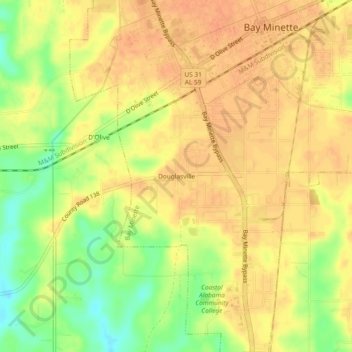 Douglasville topographic map, elevation, terrain