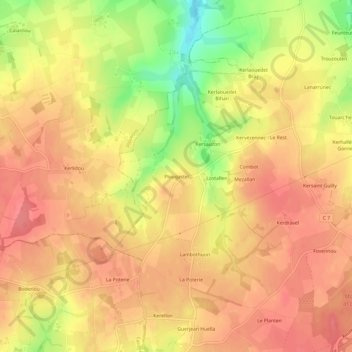 Plougastel topographic map, elevation, terrain