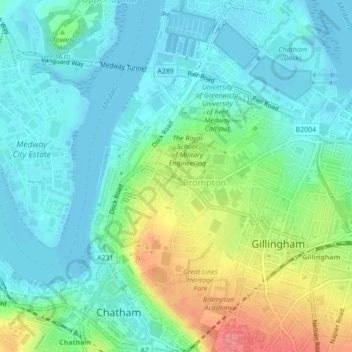 Brompton Barracks topographic map, elevation, terrain