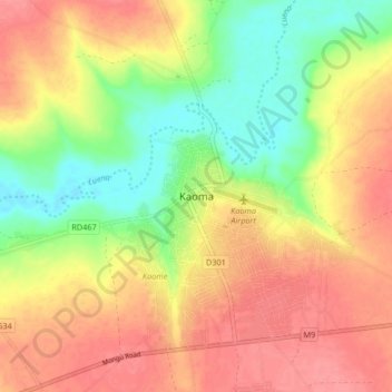 Kaoma topographic map, elevation, terrain