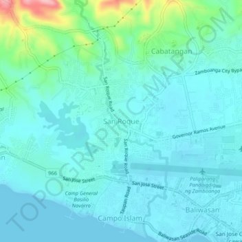 San Roque topographic map, elevation, terrain