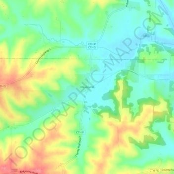 Klevenville topographic map, elevation, terrain