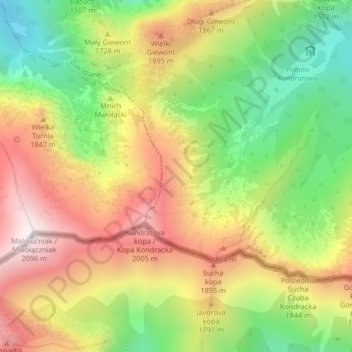Tatry topographic map, elevation, terrain