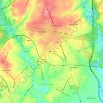 South Media topographic map, elevation, terrain