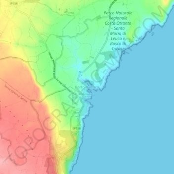 Porto Badisco topographic map, elevation, terrain
