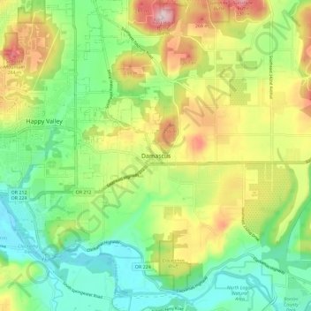 Damascus topographic map, elevation, terrain