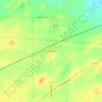 West Bergen topographic map, elevation, terrain