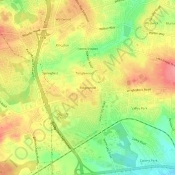 Ridgewood topographic map, elevation, terrain