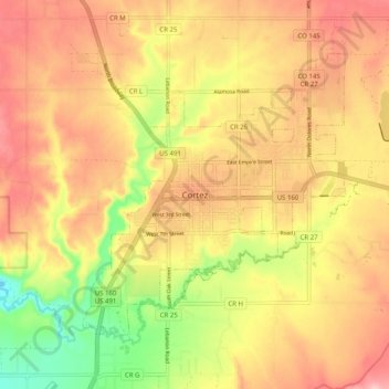 Cortez topographic map, elevation, terrain