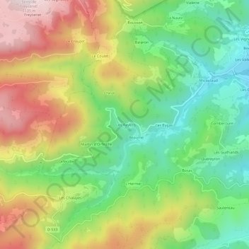 Les Rayes topographic map, elevation, terrain