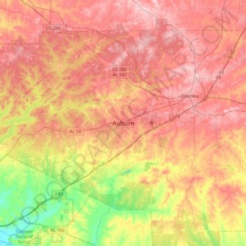 Auburn topographic map, elevation, terrain