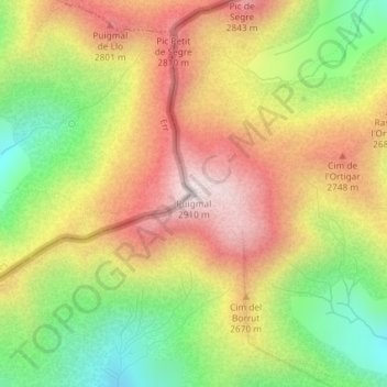 Puigmal d'Err topographic map, elevation, terrain