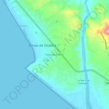 Punta de Zicatela topographic map, elevation, terrain