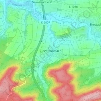 Cleversulzbach topographic map, elevation, terrain
