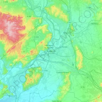 Avignon topographic map, elevation, terrain