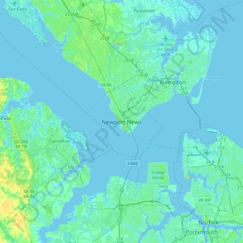 Newport News topographic map, elevation, terrain