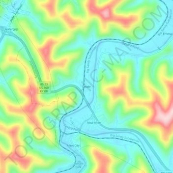 Dwale topographic map, elevation, terrain