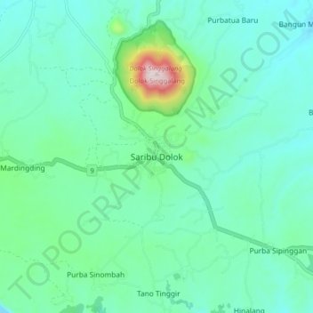 Saribu Dolok topographic map, elevation, terrain