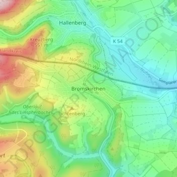 Bromskirchen topographic map, elevation, terrain