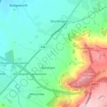 Little Shurdington topographic map, elevation, terrain