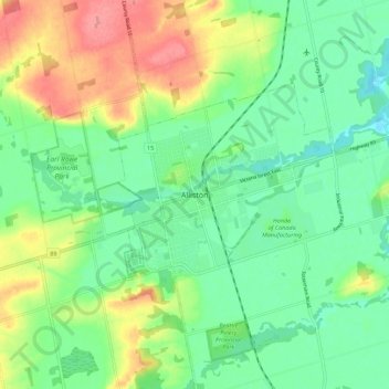 Alliston topographic map, elevation, terrain