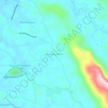 Aluthnuwara topographic map, elevation, terrain