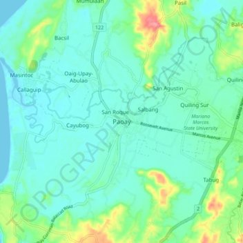 Paoay topographic map, elevation, terrain