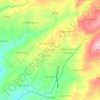 Keringet topographic map, elevation, terrain