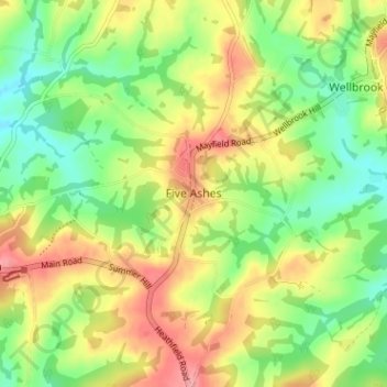 Five Ashes topographic map, elevation, terrain