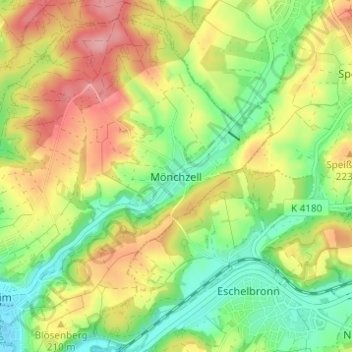 Mönchzell topographic map, elevation, terrain