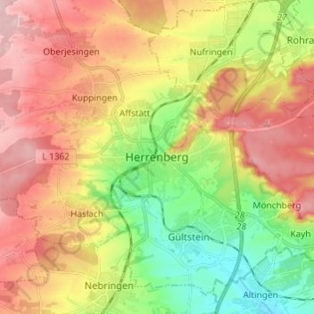 Herrenberg topographic map, elevation, terrain