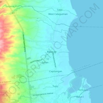 Abucay topographic map, elevation, terrain