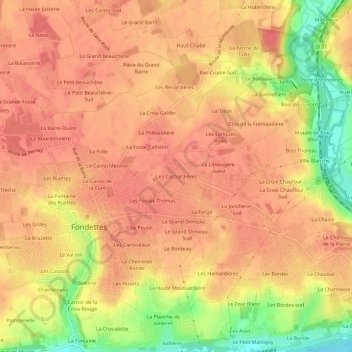 Les Cochardières topographic map, elevation, terrain